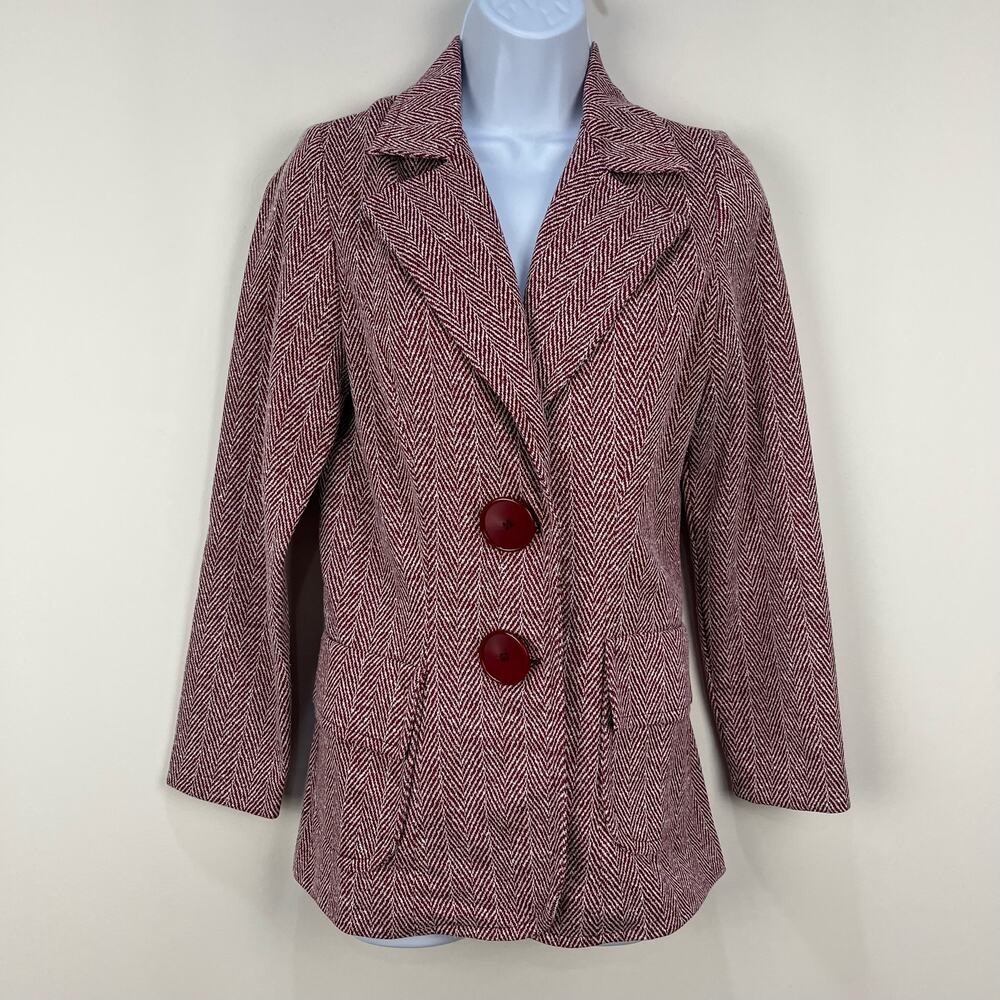 Perception Vintage Blazer size 10 Burgundy White Chevron